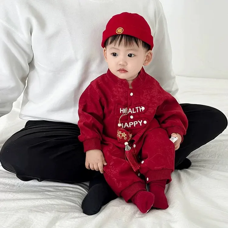 周岁礼服宝宝春装汉服男童洋气少爷服新中式连体衣春秋季抓周爬服