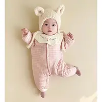 立领婴儿连体衣服保暖新生儿加厚外套宝宝夹棉春秋冬装哈衣棉服