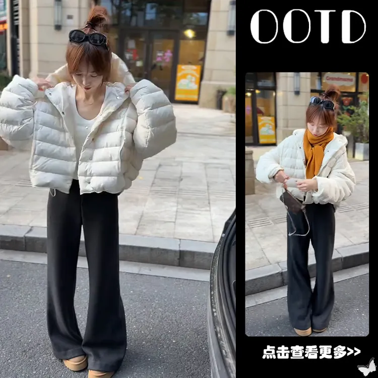 秋季流行穿搭一整套女2025新款宽松连帽棉服外套百搭休闲裤三件套