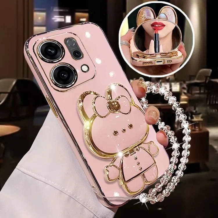 适用OPPOReno14手机壳5G补妆镜子支架带手链PLA110硅胶防摔软壳女