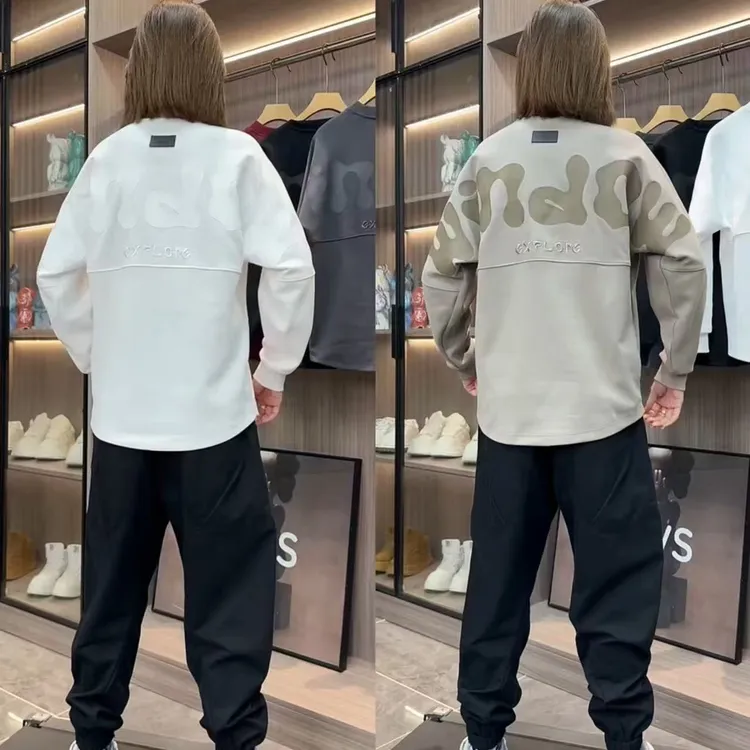 秋季美式潮牌皮标刺绣字母圆领卫衣男士时尚百搭宽松透气休闲上衣