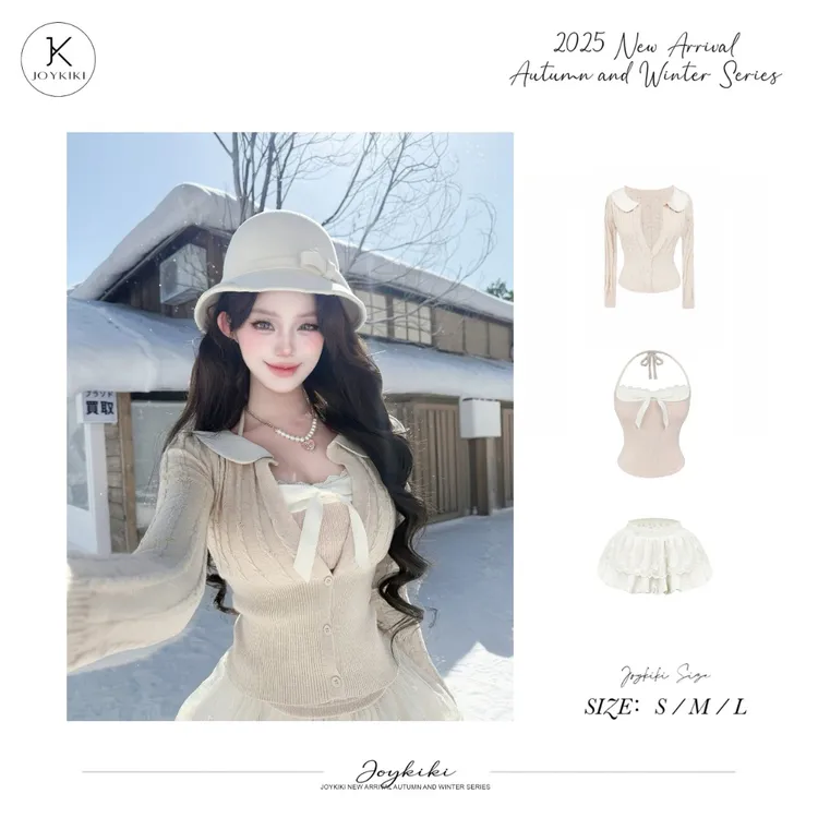 JOY KIKI鹅了么【蜜桃微醺】甜美小千金风V领针织套装J25C467