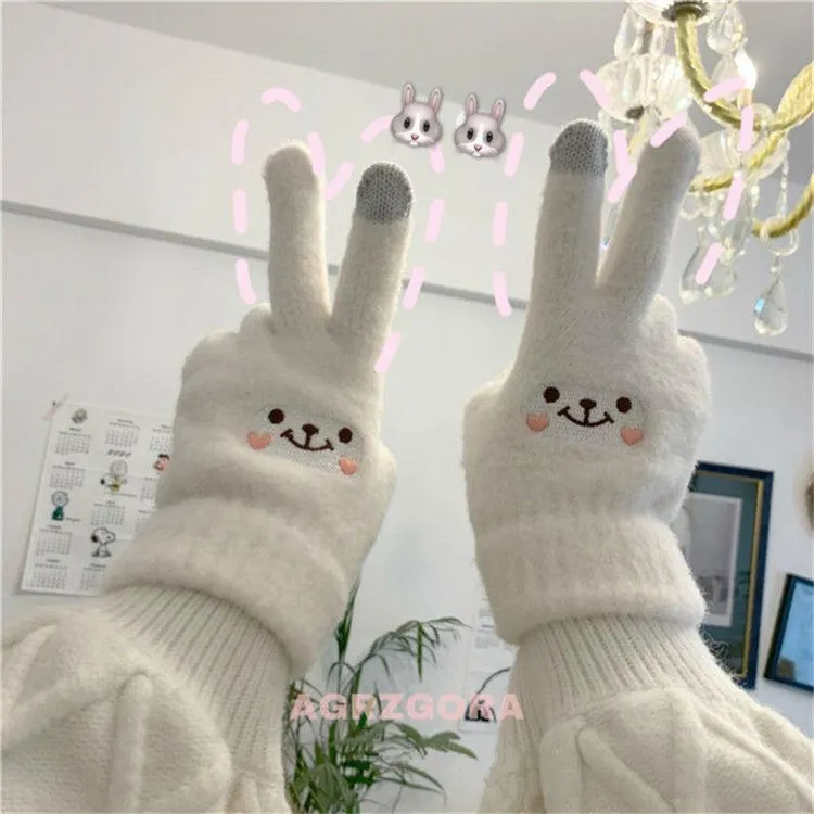手套秋冬季女保暖学生韩版可爱加绒加厚骑车五指防寒可触屏手套