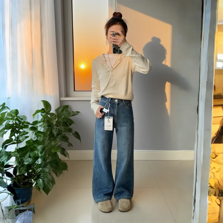 【小个子定制】2025秋冬新款高腰显瘦百搭时尚宽松加绒设计感直筒裤