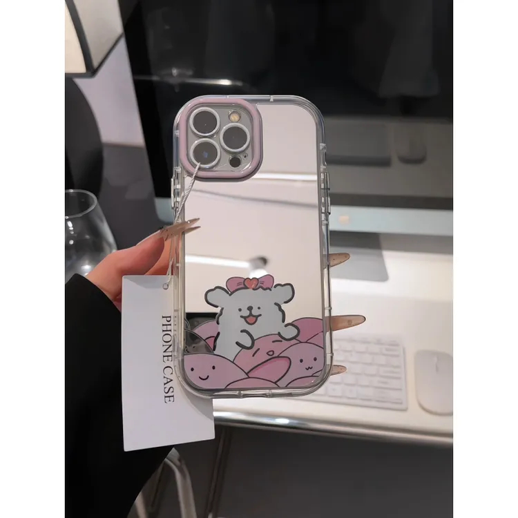 线条小狗适用苹果17pro手机壳16promax镜面华为p80奶油oppo小米15