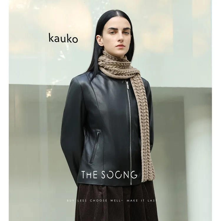 THESOONG|土耳其进口100%羊皮真皮大衣女机车夹克外套秋季款7894