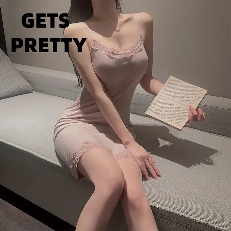 GETS PRETTY吊带睡裙女夏季性感睡衣蕾丝包臀高级感夏天薄款