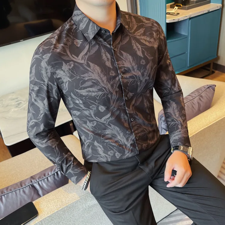 花衬衫男长袖复古印花秋装男款帅气2025新款轻熟风痞帅高级感衬衣