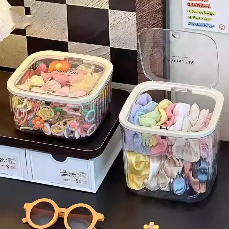 儿童发饰收纳盒桌面大容量带盖首饰盒女生皮筋头绳发夹萌粒整理盒