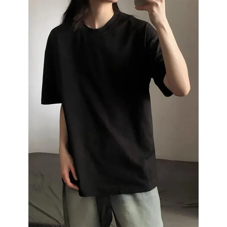 优质正肩短袖男夏季潮牌重磅小领口五分半截袖纯棉t恤少年感穿搭