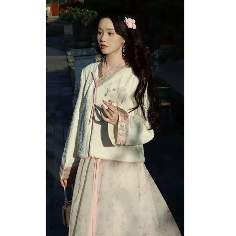 瑶西【秋日粉瓷】新中式原创重工刺绣织金提花三件套秋冬国风汉元素
