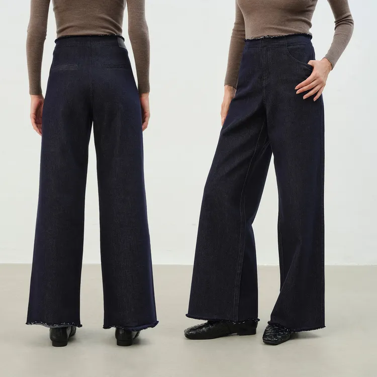 MARIUS“漫步者”复古百搭水洗宽松直筒阔腿毛边牛仔裤