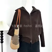 飞飞家~露家同款~纸片人！！巨显瘦~双拉链大翻领#毛衣女Y9107咖