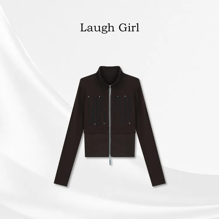 楚楚君 Laugh girl【辣妹外套】双拉链字母刺绣铆钉短外套WL531198J