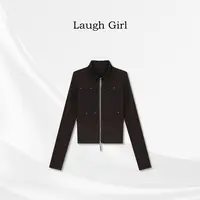 楚楚君 Laugh girl【辣妹外套】双拉链字母刺绣铆钉短外套WL531198J