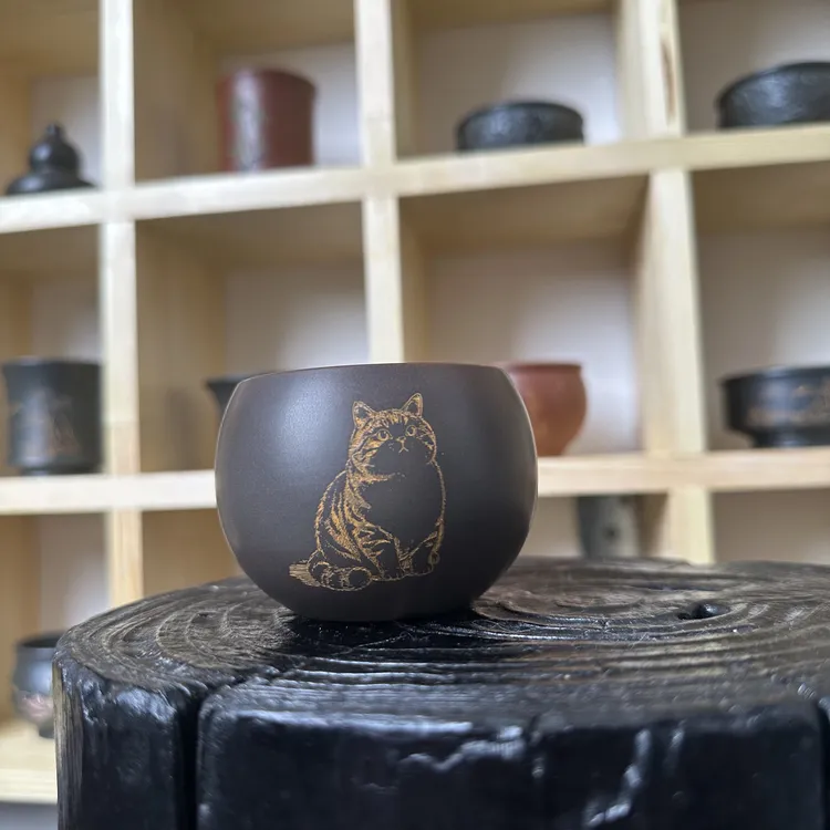 原矿坭兴陶精品大肥猫主人杯130毫升
