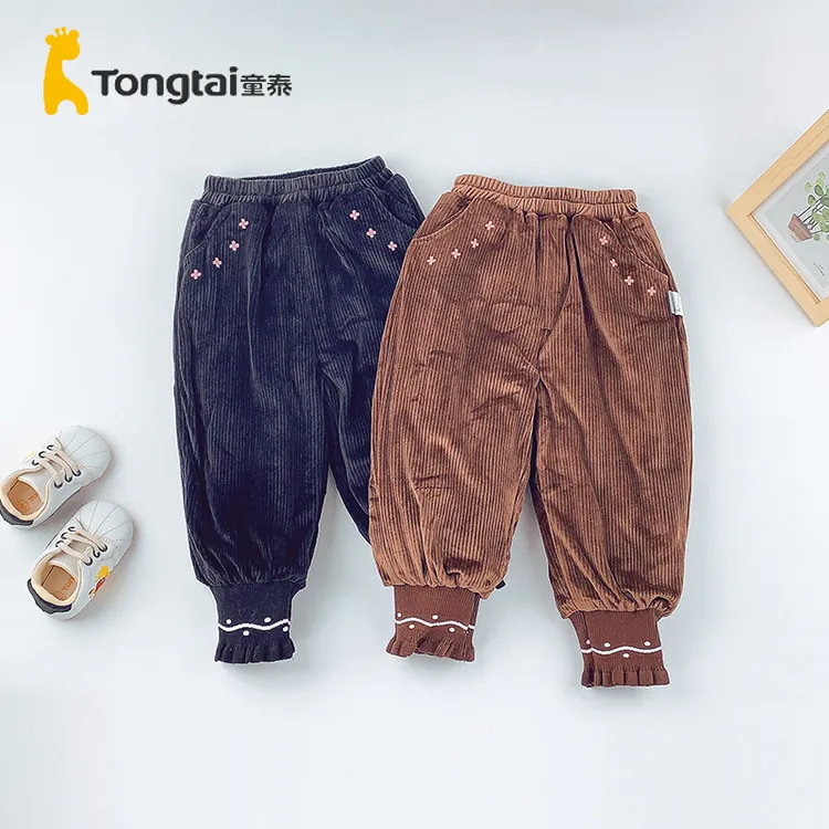 Tongtai/童泰女童宝冬季夹棉加厚灯芯绒卫裤长裤棉裤46D807B
