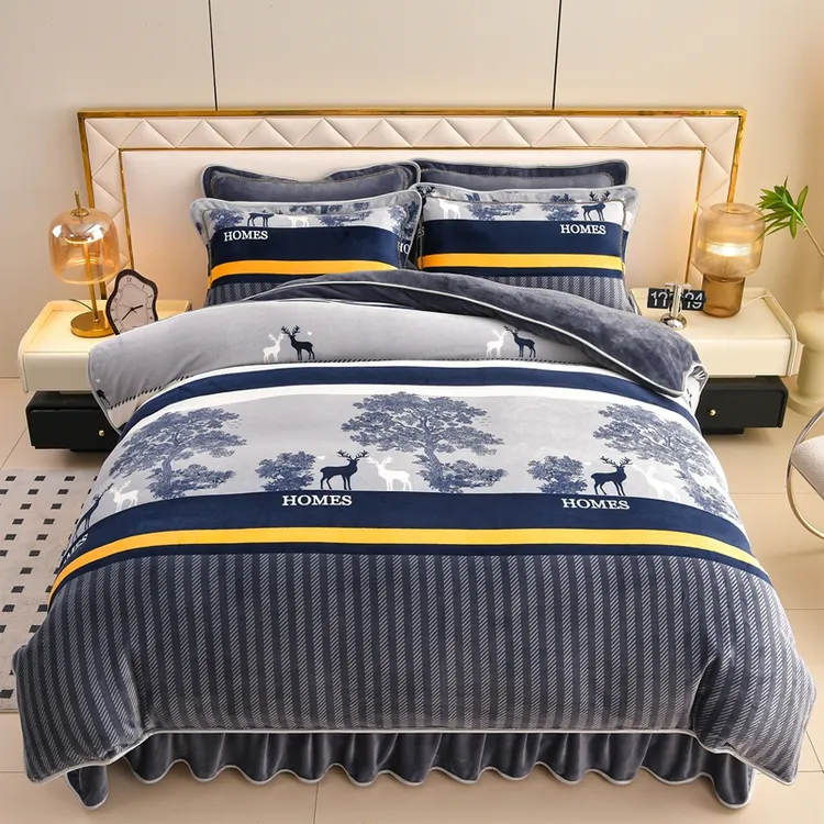 【8-9斤】加厚牛奶绒四件套家纺床上用品保暖4件套柔软舒适床裙款密