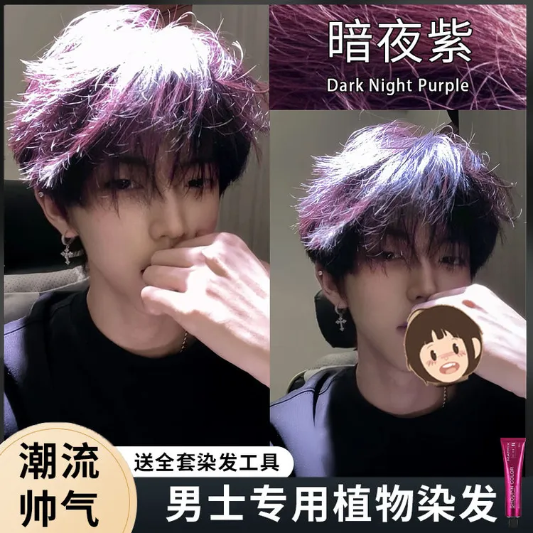 暗夜紫色黑紫色树莓紫染发剂膏男士专用颜色2025流行色染头发显白