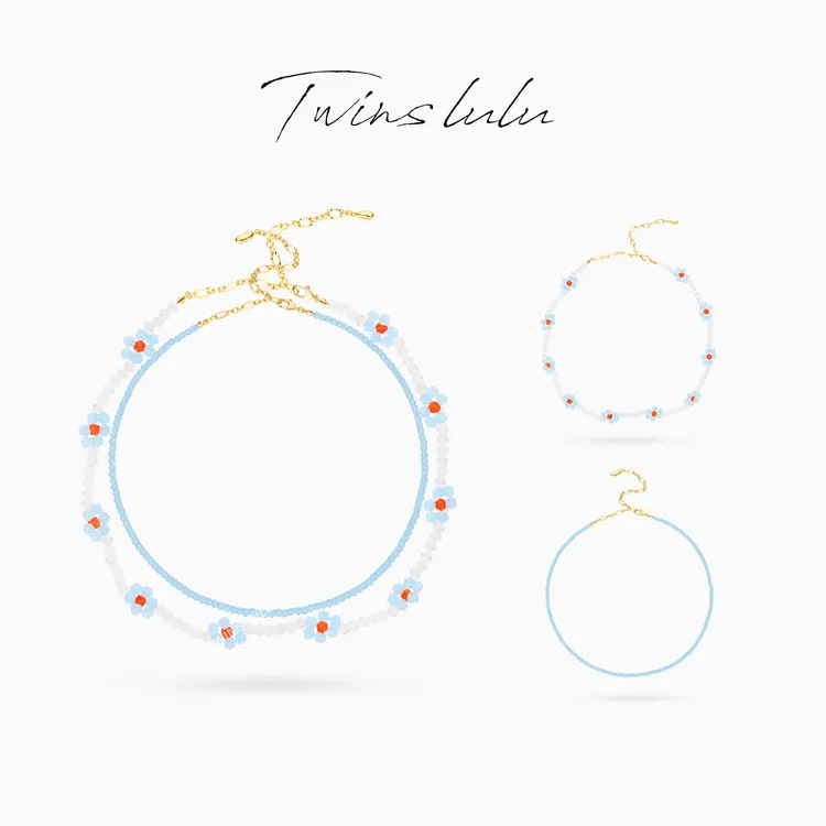 TWINS LULU 流光风 时尚设计感氛围感珠珠花朵项链TSJ7962