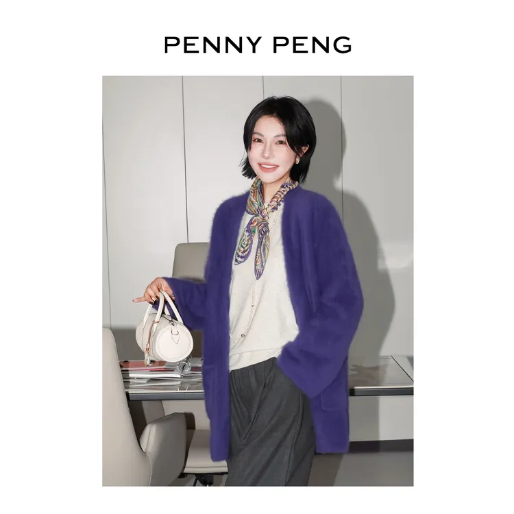 PENNYPENG 温柔沦陷 黑标系列慵懒风显贵宽松狐狸绒羊绒开衫外套