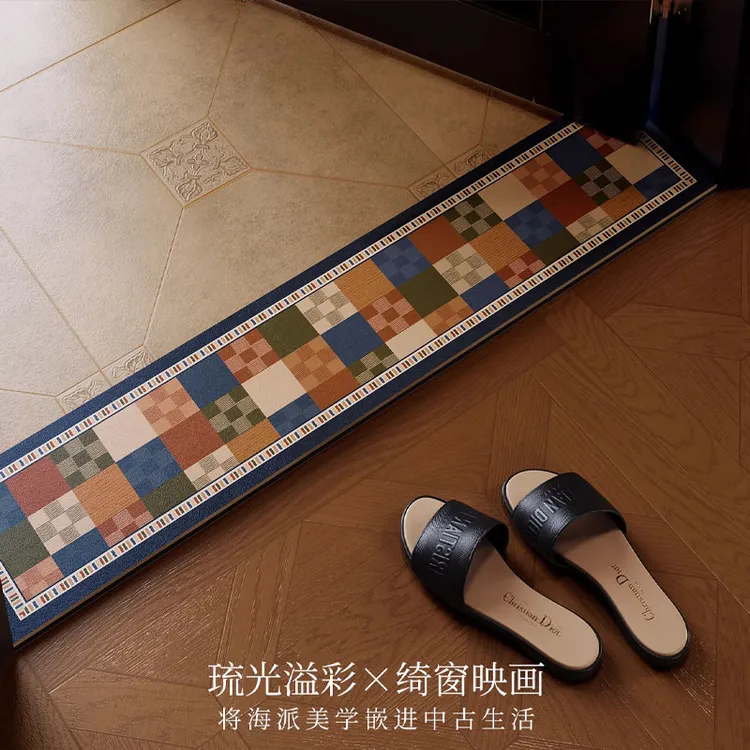 范居琉彩美式几何门槛石地垫卫生间浴室门口窄长条脚垫吸水防滑
