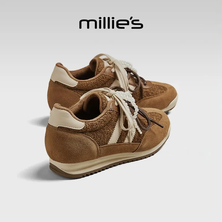 millies妙丽厚底加绒低帮鞋女2025秋季新款系带百搭休闲鞋运动鞋