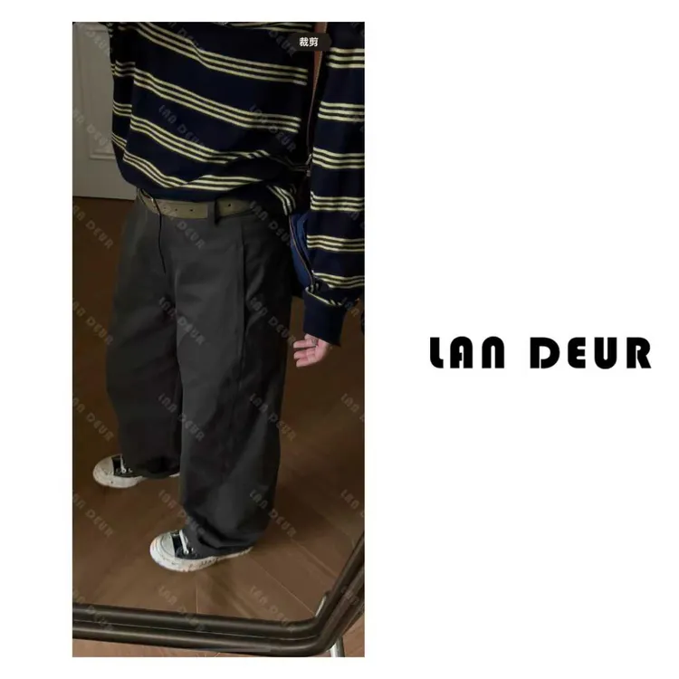 JIUJIU【探戈舞曲】百搭时尚纯色休闲宽松中腰长裤复古休闲裤