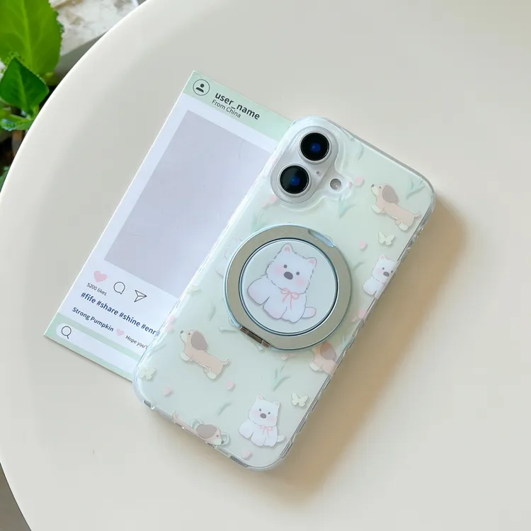 旋转支点花园小狗适用苹果17pro手机壳ipone15华为vivo小米oppo女