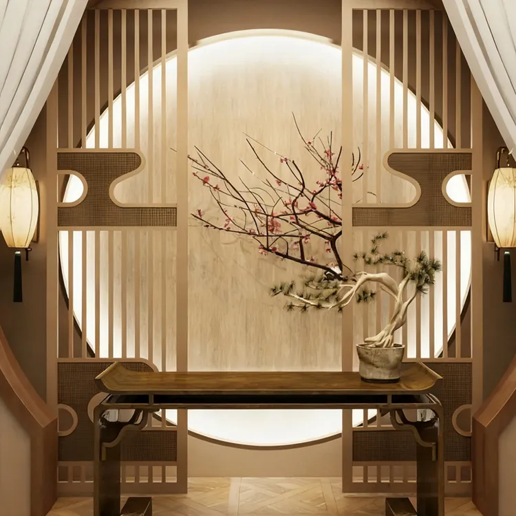 新中式直播间超清直播背景墙茶室直播间3d立体高级感直播间背景布