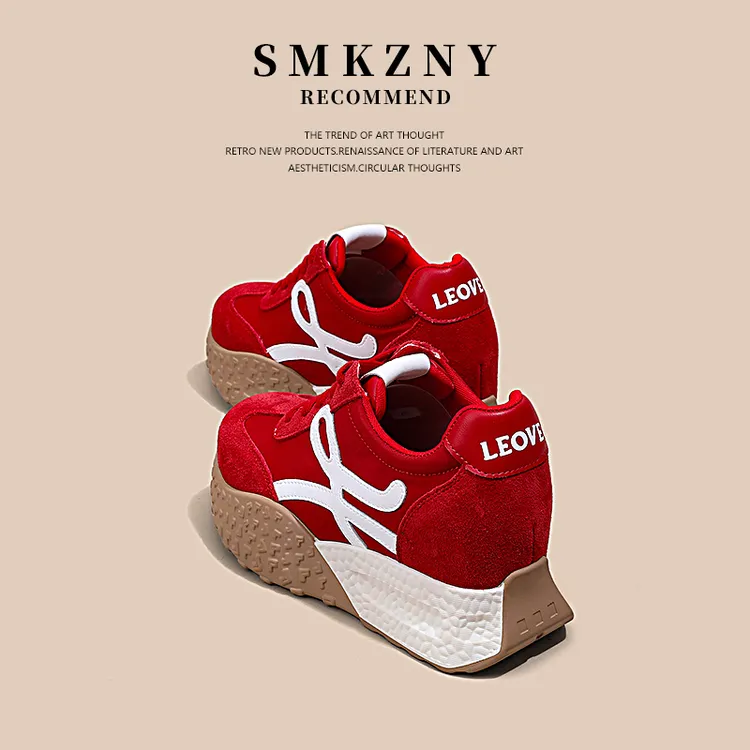 红色阿甘德训鞋女内增高女鞋秋季百搭爆款超火厚底休闲小白鞋9cm