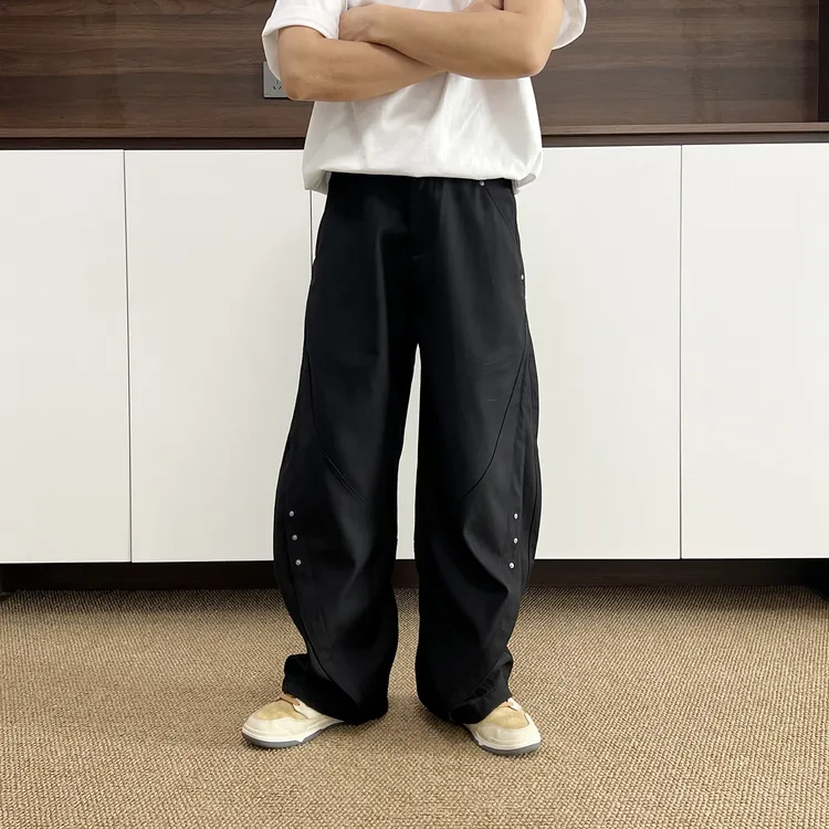 美式复古cleanfit廓形直筒黑色休闲长裤男女款潮牌宽松阔腿弯刀裤