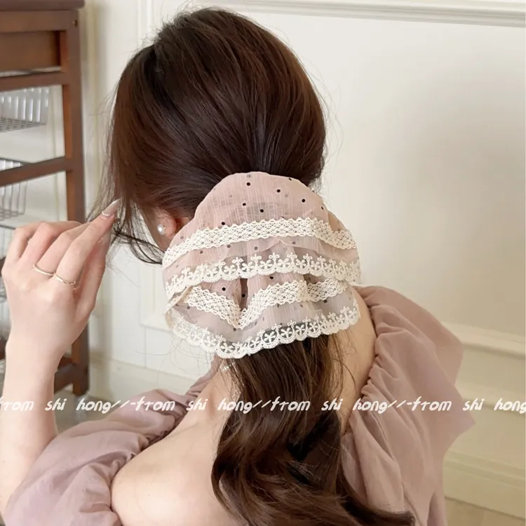 法式蕾丝花边波点大肠发圈女高级感扎头发橡皮筋头绳超大头花发绳