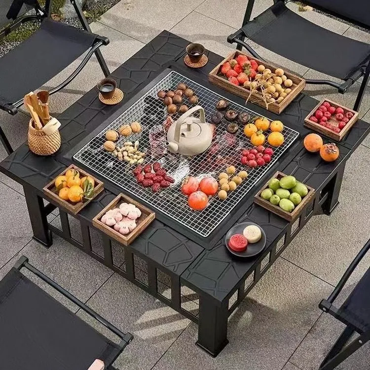 户外烧烤炉围炉庭院烧烤火炉木炭方形篝火室内桌子取暖火盆