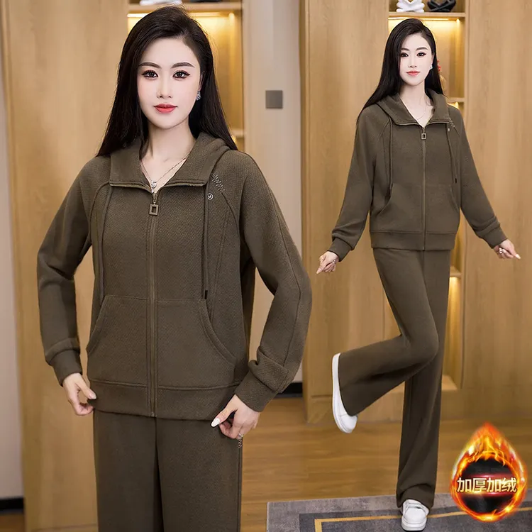 休闲运动套装冬季2025新款洋气显瘦减龄加绒加厚连帽卫衣女两件套