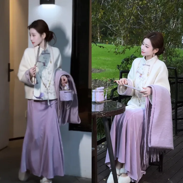 【婷婷】《紫色海棠》 撞色刺绣 国风丝绒半裙羽绒外套TT2SDTY2862