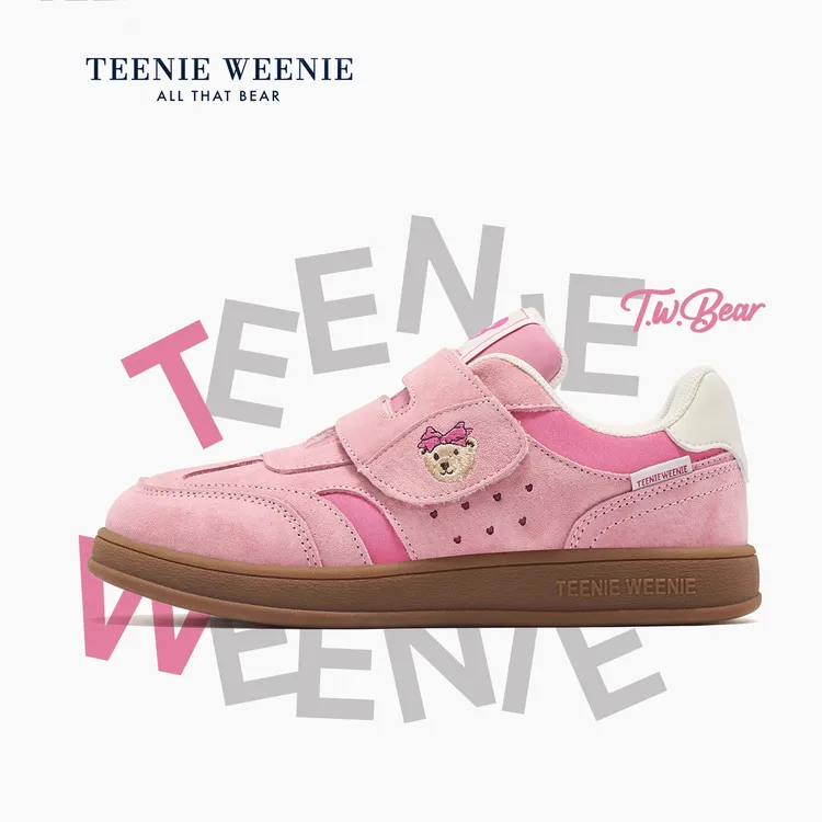 Teenie Weenie童鞋可爱少女风粉色刺绣板鞋软底女儿童学生德训鞋
