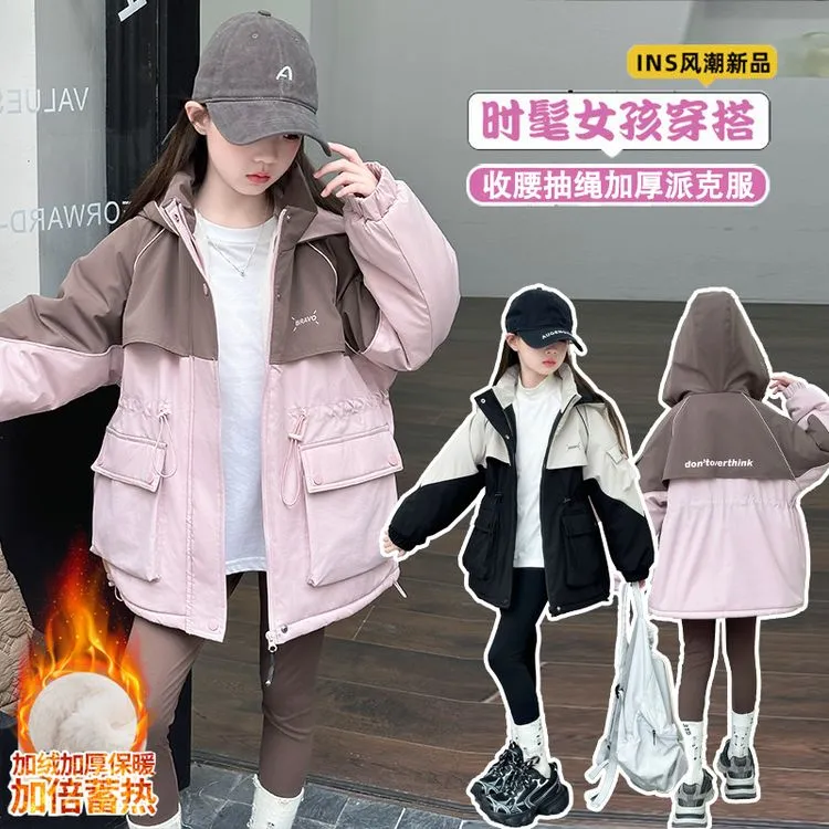 女童秋冬款加厚派克服洋气中大童6-12岁15岁韩系休闲百搭加绒外套