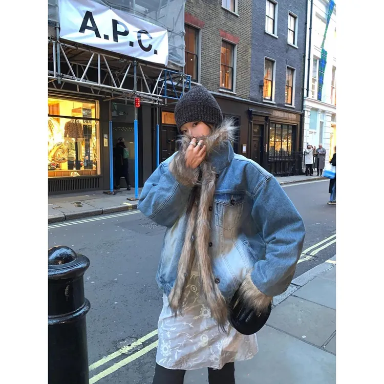 美式时髦街头风水洗做旧牛仔外套女秋冬短2017oversi浅紫色外套