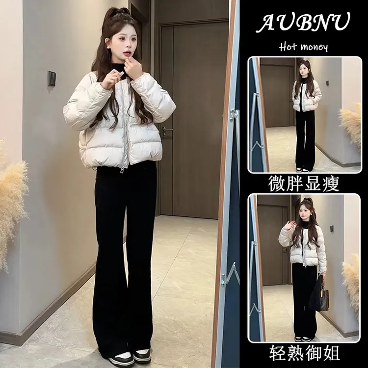 2025冬季新款高级感韩系小香风百搭显瘦短款面包服时尚外套套装裤