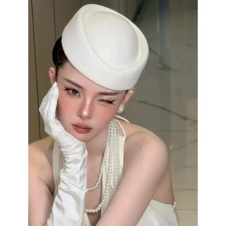 T7035赫本风小众法式复古礼帽写真出片帽子