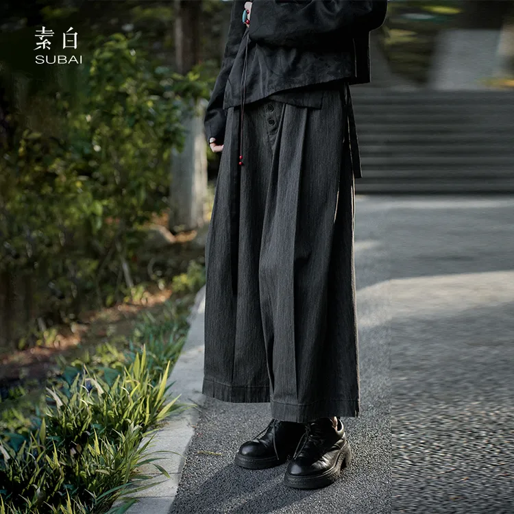 素白马乖【暗香】M00963时尚百搭简约休闲日常阔腿九分裤