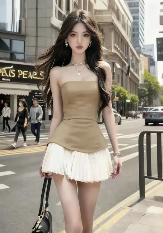 韩系气质女神2025夏季新款设计感一字肩露肩卡其色显瘦性感连衣裙