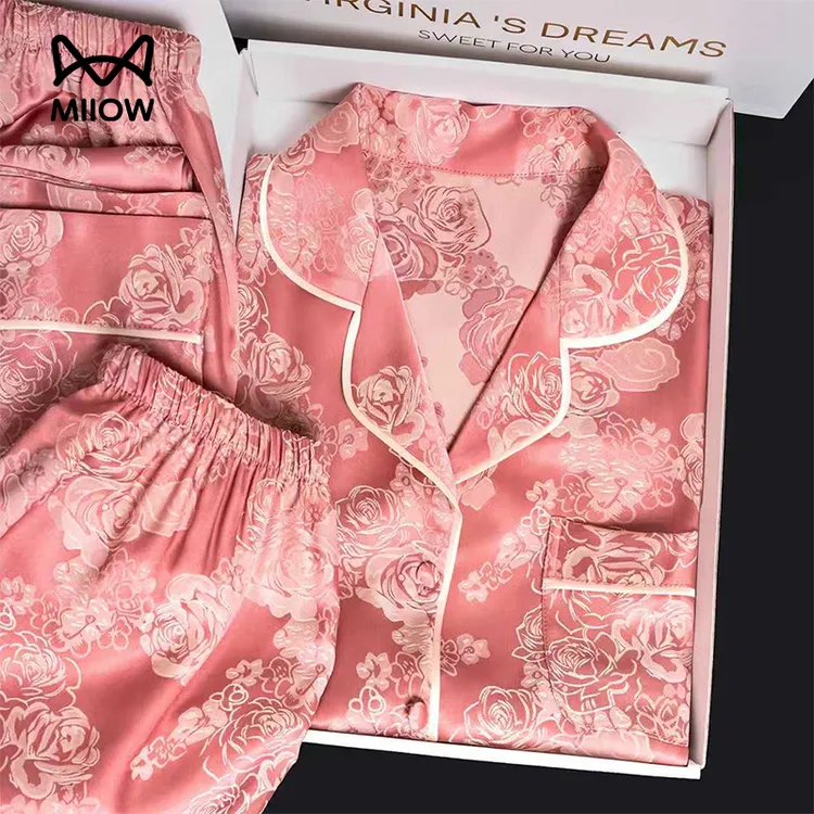 MiiOW/猫人女士睡衣玫瑰花开【恋夏风】短袖三件套长袖套装家居服