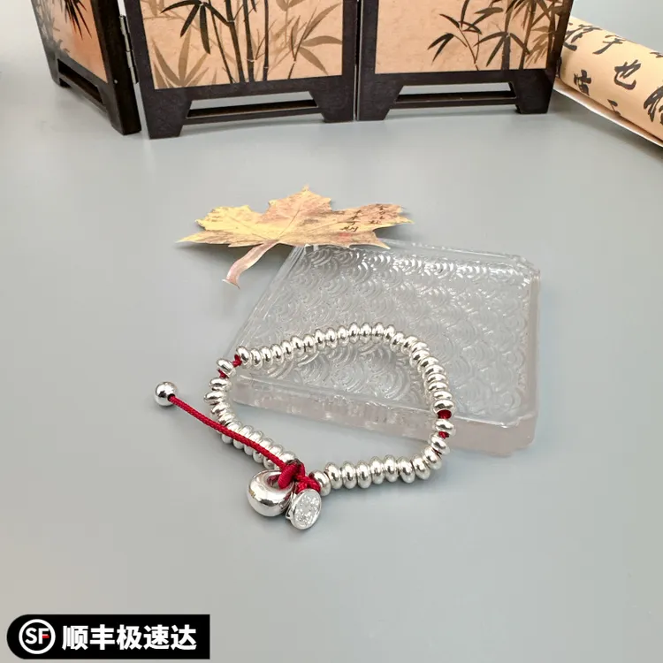 足银手链 足银999银盘缠手链锤纹珠手串手工编织手绳国风