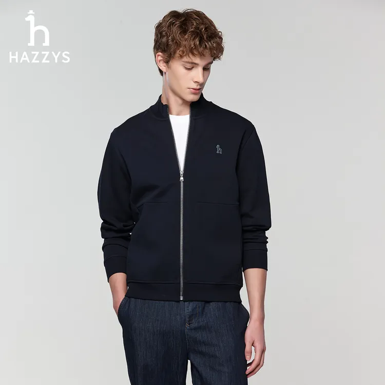HAZZYS哈吉斯春秋季时尚休闲夹克衫男士立领针织潮流运动外套男子
