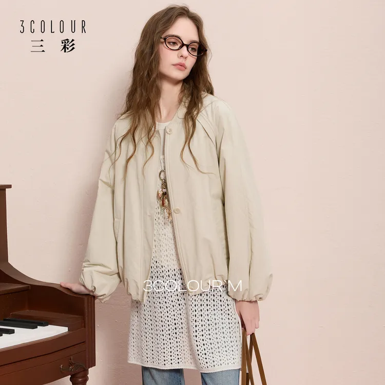 三彩2025冬季新款休闲蓄热棉衣外套棒球服宽松插肩袖简约保暖M