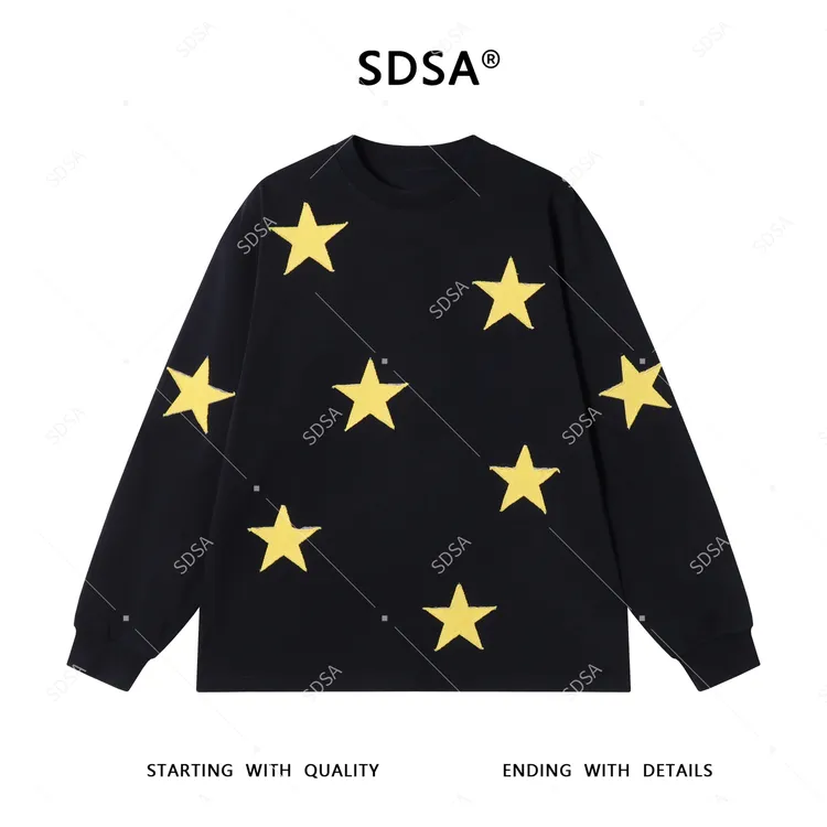 SDSA秋季新款男士痞帅简约撞色贴布星星设计套头圆领卫衣时尚宽松