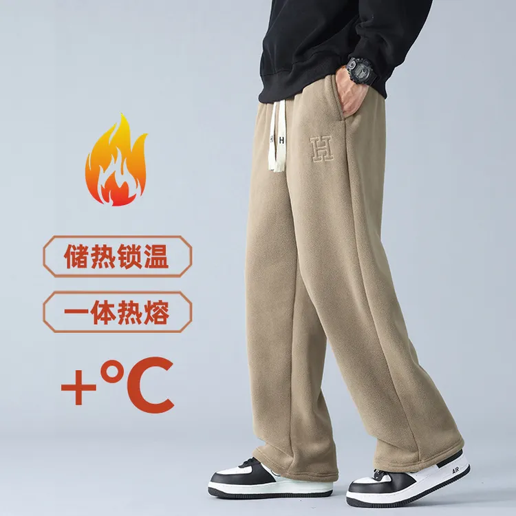 奥粒绒裤子刺绣男款秋冬男裤加绒加厚直筒休闲长裤冬季运动裤卫裤
