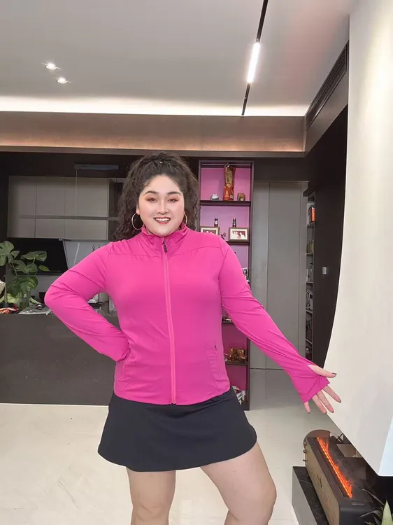 励志女孩大码春夏裸感薄款修身显瘦带口袋外套高腰提臀WT-818